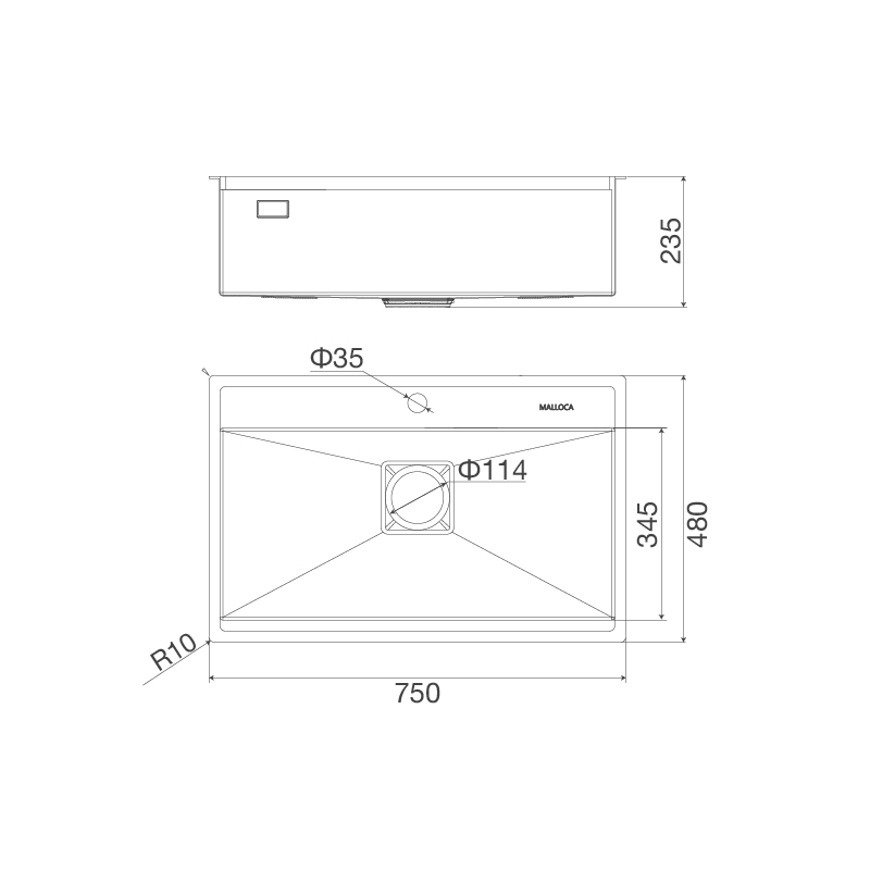 Chậu rửa chén Malloca MS 6302 ST - 1 ngăn cực rộng - Inox 304 - Hàng chính hãng