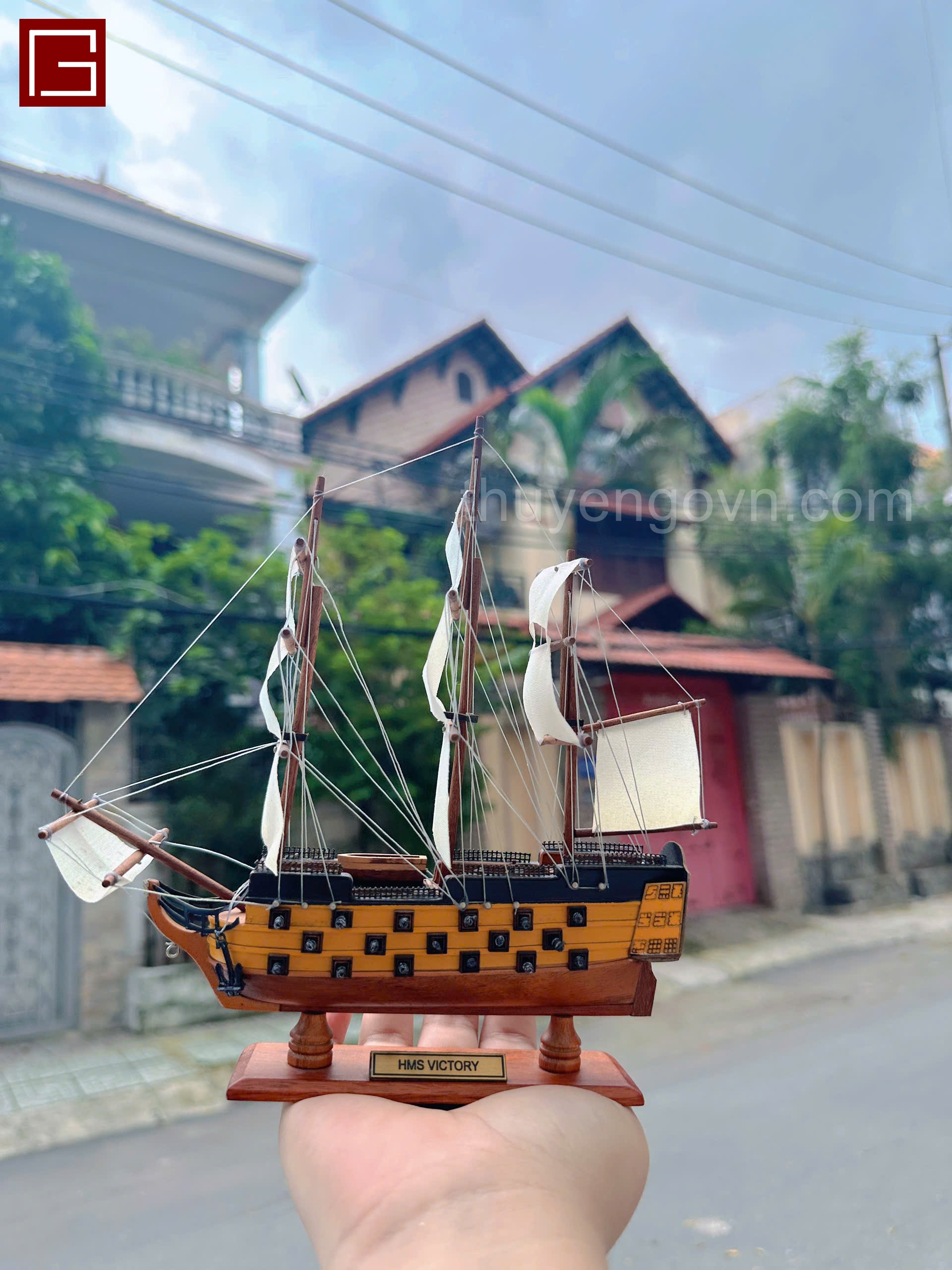 Mô hình thuyền gỗ HMS VICTORY kích thước nhỏ 20cm, thuyền gỗ phong thủy, mô hình trang trí, decor phòng học