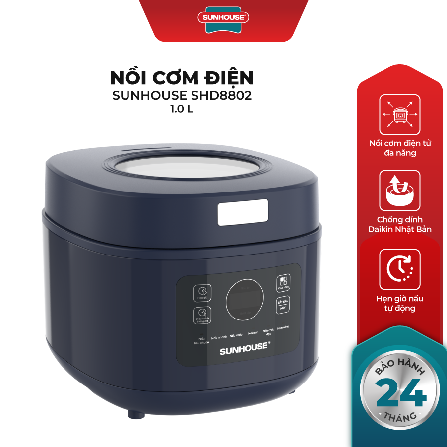 NỒI CƠM ĐIỆN SUNHOUSE SHD8802 (1.0 Lít)- Hàng chính hãng