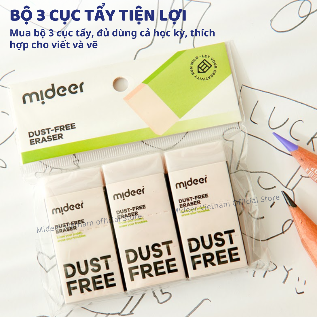 Tẩy bút chì siêu sạch, gôm tẩy không vụn Mideer Dust-free Eraser