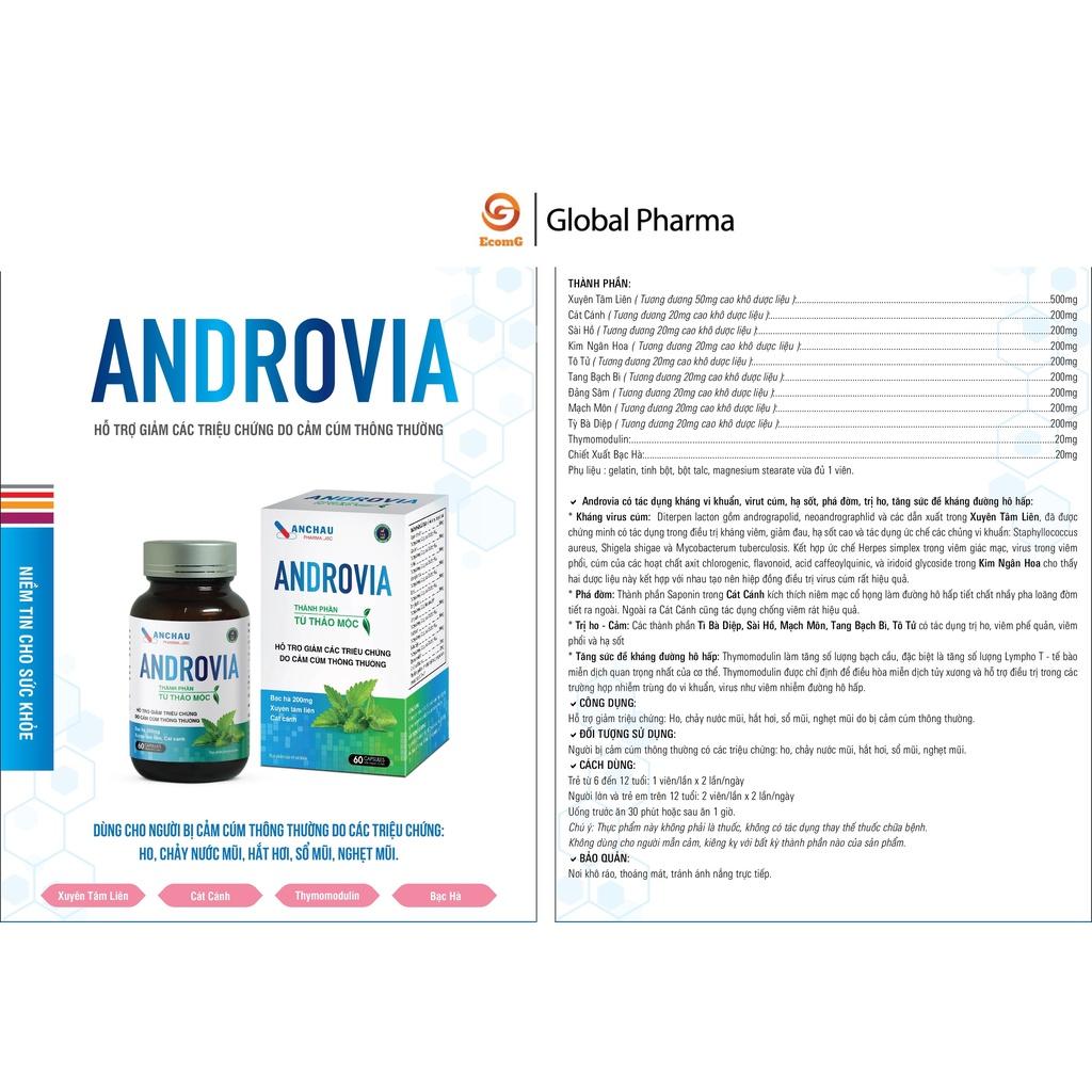 Viên uống Androvia Dược Phẩm An Châu xuyên tâm liên giảm cảm cúm, ho, sổ mũi, sốt, tăng đề kháng hộp 60 viên