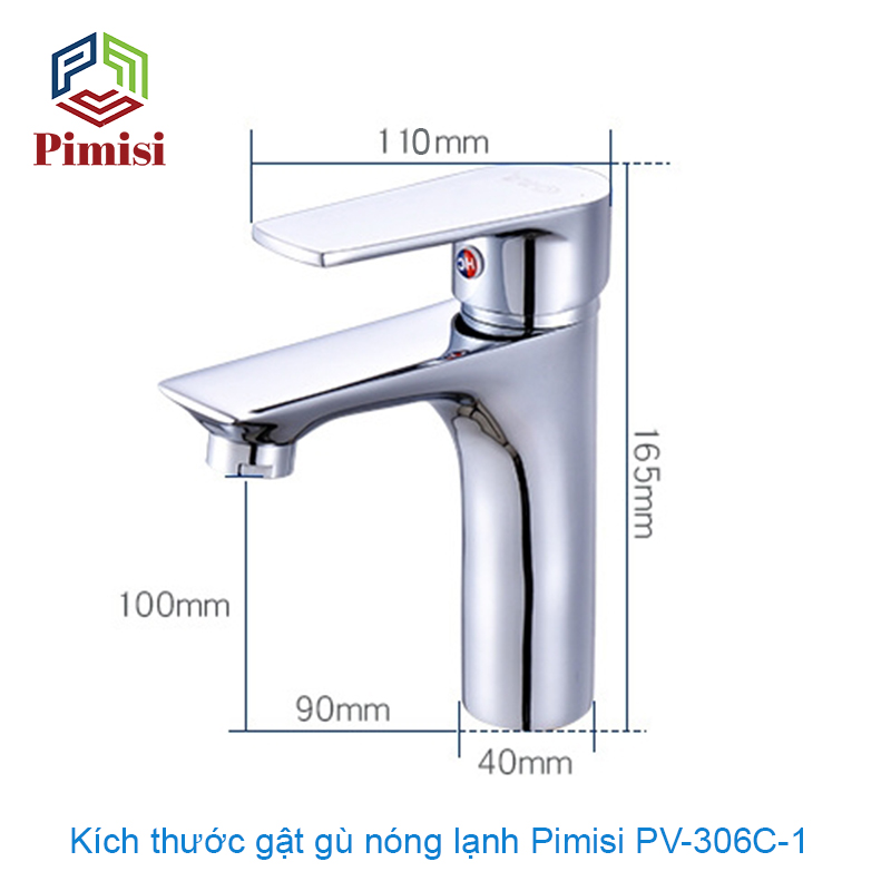 Vòi Nước Lavabo Pimisi PV-306C-1 Nóng Lạnh 1 Lỗ, Thân Củ Gật Gù Làm Từ Đồng Thau Mạ Crom-Niken Sáng Bóng Dùng Cho Chậu Rửa Mặt Treo Tường 1 Lỗ Hoặc Âm Bàn Đá Trong Nhà Vệ Sinh Với Đầy Đủ Phụ Kiện Xi Phông Và Dây Cấp Nước | Hàng Chính Hãng
