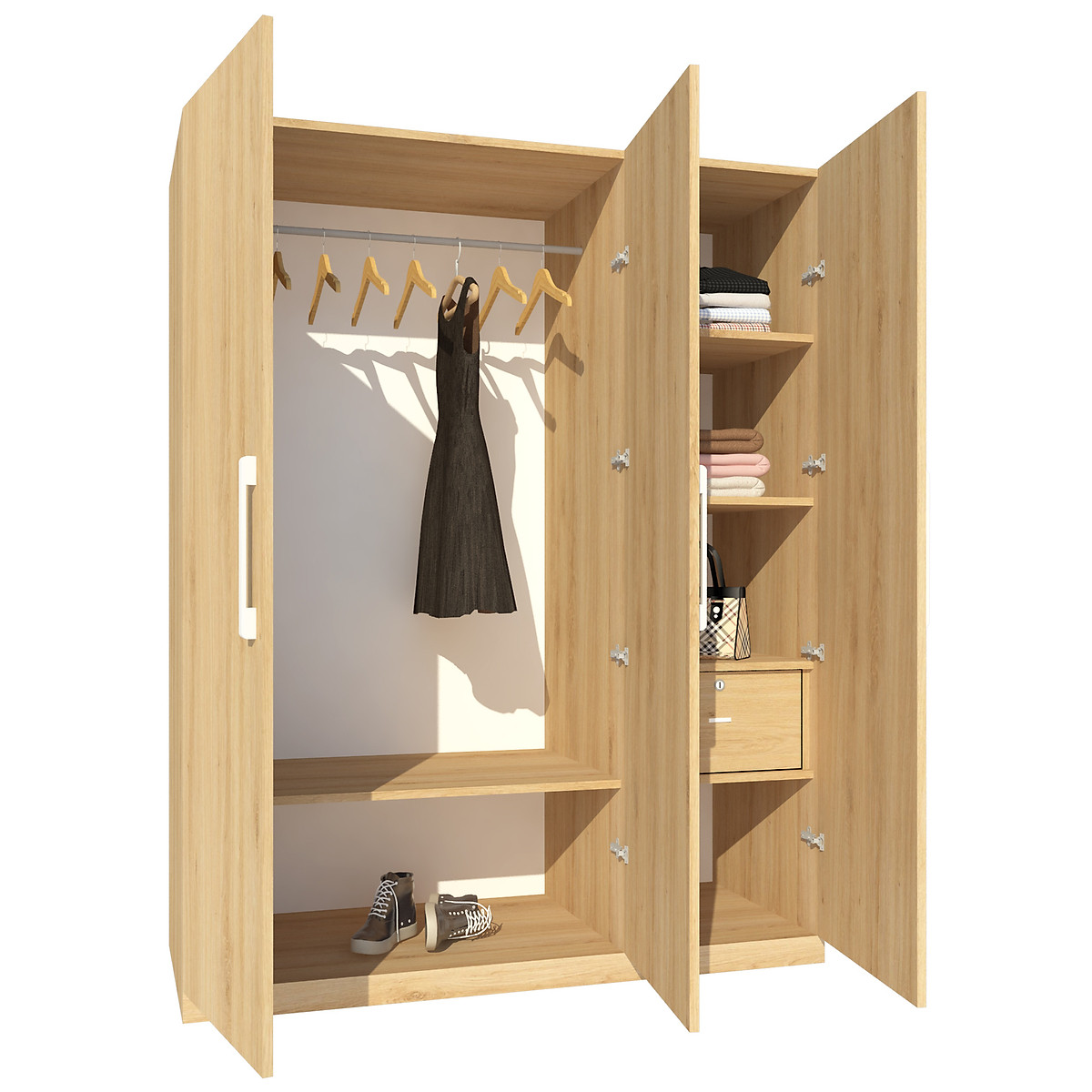 Tủ quần áo gỗ MDF Tundo 3 cánh 2 ngăn kéo màu sồi 140 x 55 x 200cm
