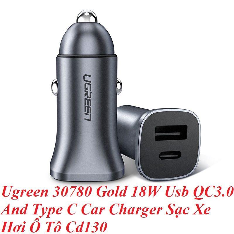 Ugreen UG30780CD130TK 18W màu đen Bộ sạc ô tô 2 cổng USB 2.4A + TypeC - HÀNG CHÍNH HÃNG