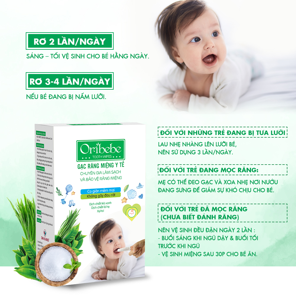 Gạc Rơ Lưỡi Cho Bé Oribebe Giúp Vệ Sinh Răng Miệng Làm Sạch Và Bảo Vệ Lưỡi Nướu Cho Bé Hộp 30 gói