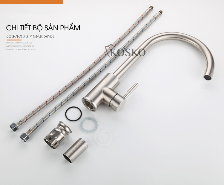 Vòi nước rửa chén KOSKO inox 304, vòi rửa chén bát tròn nóng lạnh phù hợp với nhiều loại bồn rửa chén và chậu rửa bát chén khác nhau