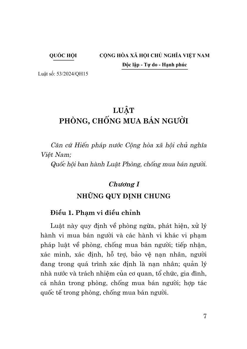 Luật Phòng, chống mua bán người năm 2024