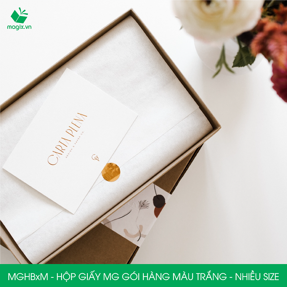 MGHB - Hộp cuộn giấy MG, cuộn giấy Pelure trắng gói hàng, giấy chống ẩm 1 mặt bóng, cuộn giấy bọc hàng thời trang - Nhiều kích thước