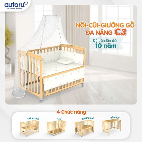 Nôi Cũi Giường Gỗ Đa Năng Autoru C3 Hàng chính hãng