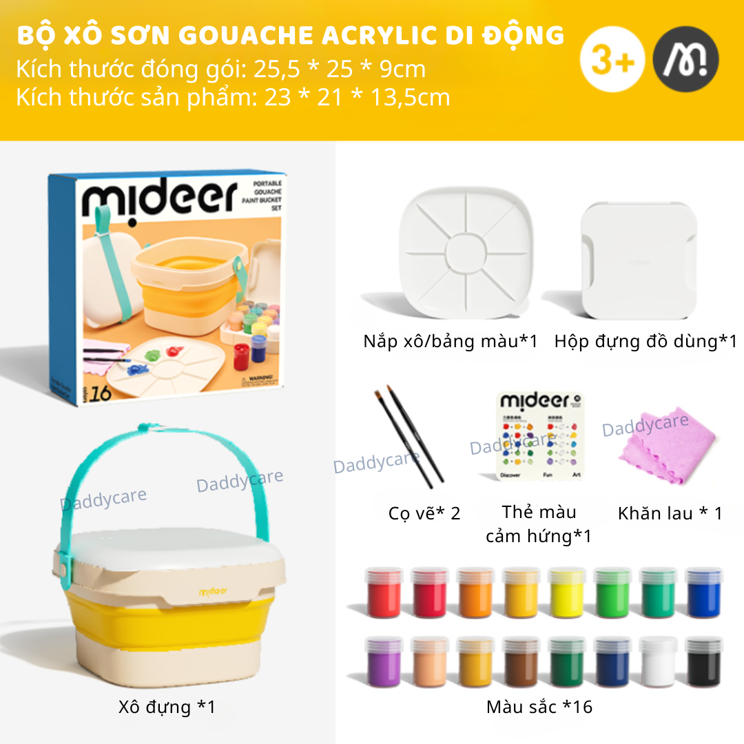 Màu nước gouache Mideer Gouache Paint Bucket cao cấp an toàn cho bé