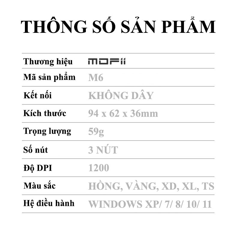 Chuột không dây MOFII M6 kết nối không dây bằng chip USB 2.4G với thiết kế tai thỏ vô cùng dễ thương - HÀNG CHÍNH HÃNG