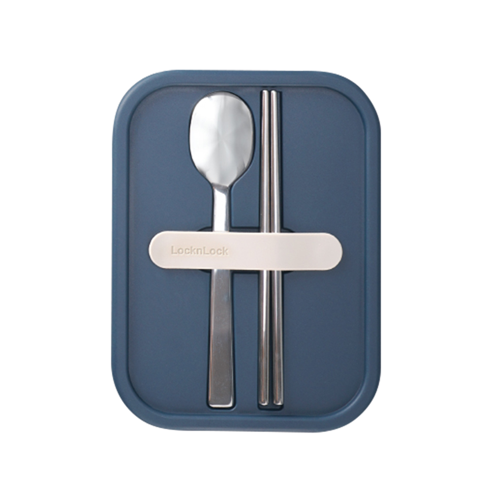 Hộp cơm thủy tinh Lock&Lock chia ngăn kèm muỗng đũa 930ml màu xanh navy LLG991CLNVY - Hàng chính hãng, dùng được lò vi sóng - JoyMall