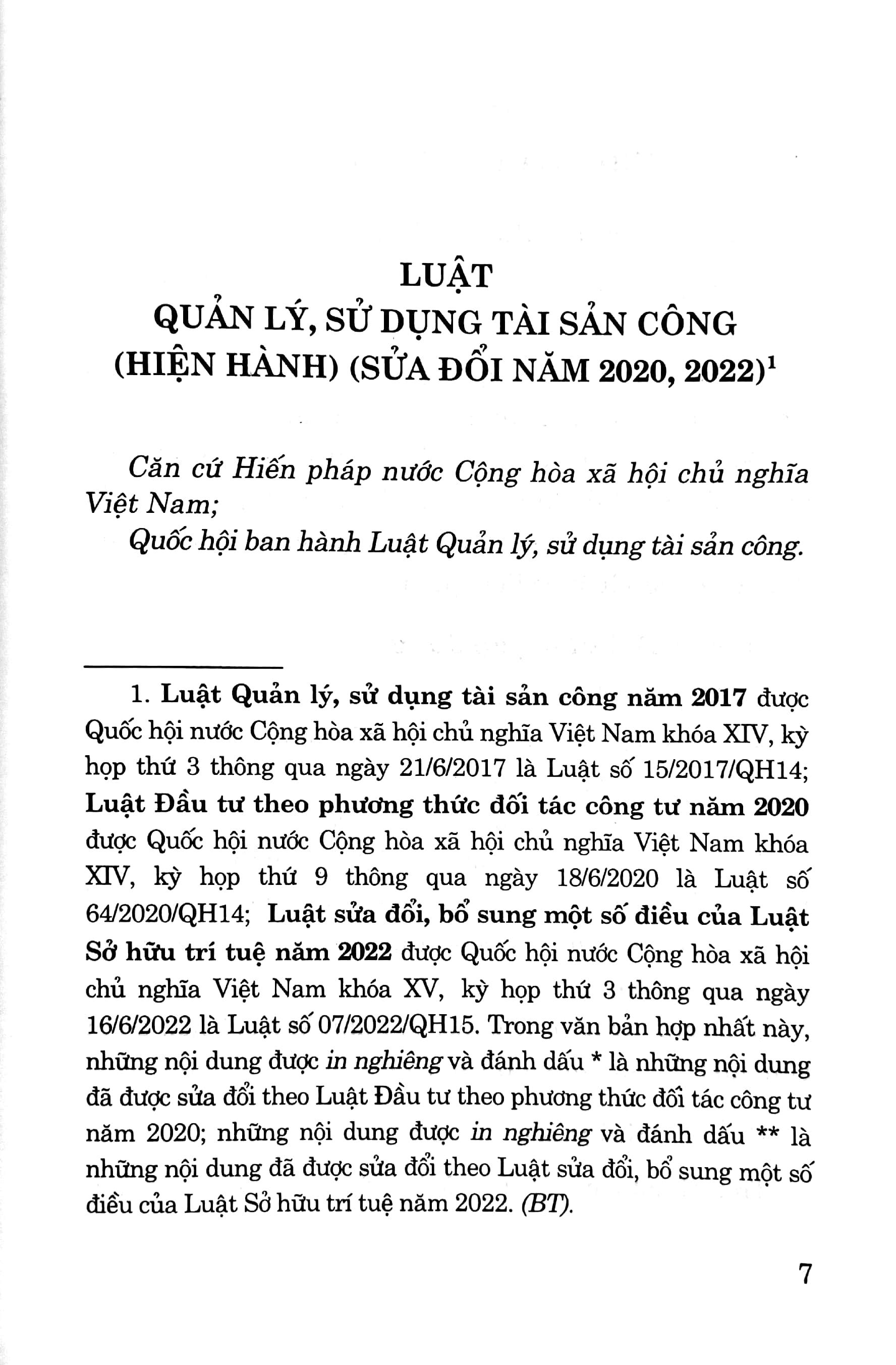 Luật Quản Lý, Sử Dụng Tài Sản Công (Hiện Hành) (Sửa Đổi Năm 2020, 2022)