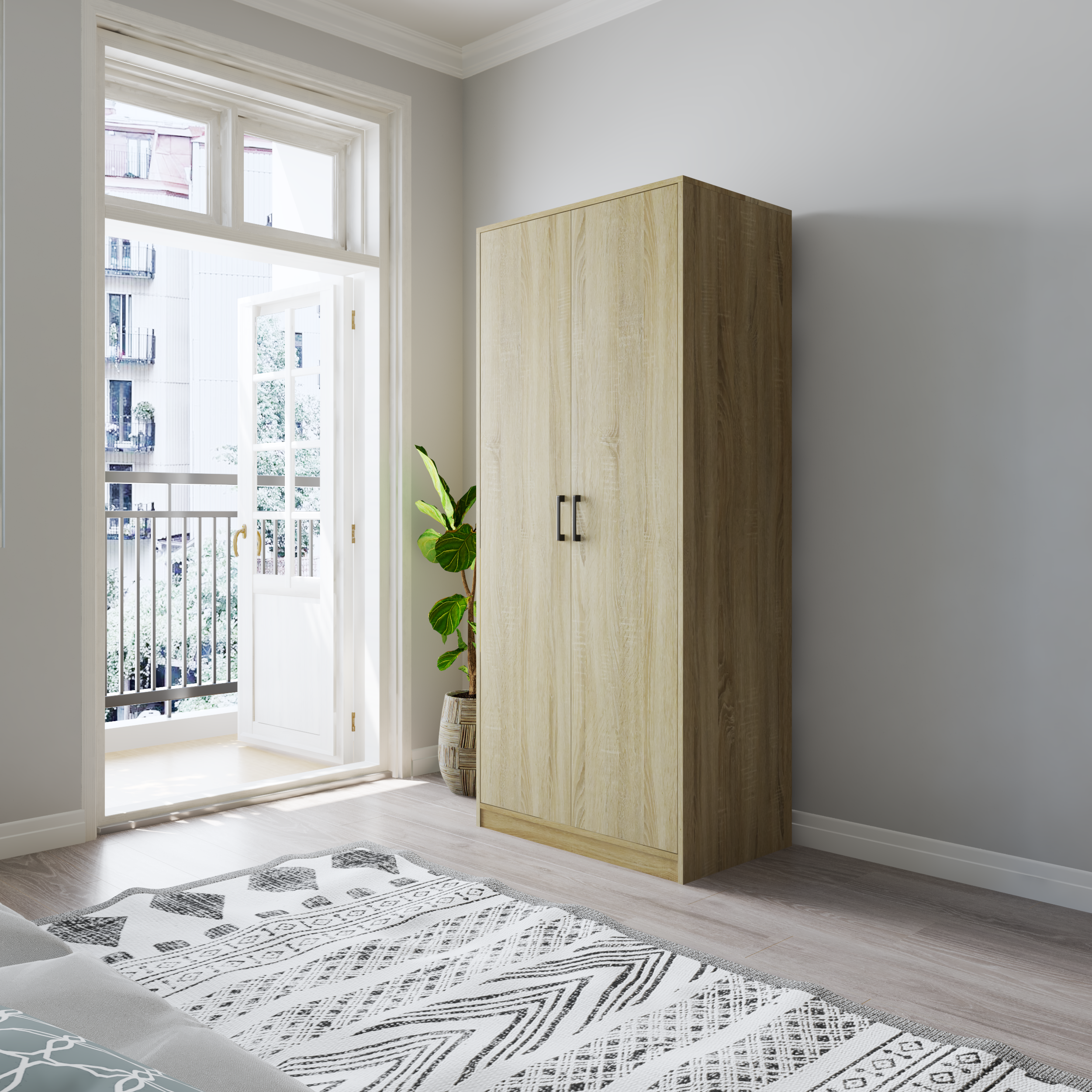 HAPPY FURNITURE , HEINEE - Tủ quần áo 2 cửa mở, TCM_216 , 80cm x 54cm x 190cm DxRxC, sản phẩm phổ thông