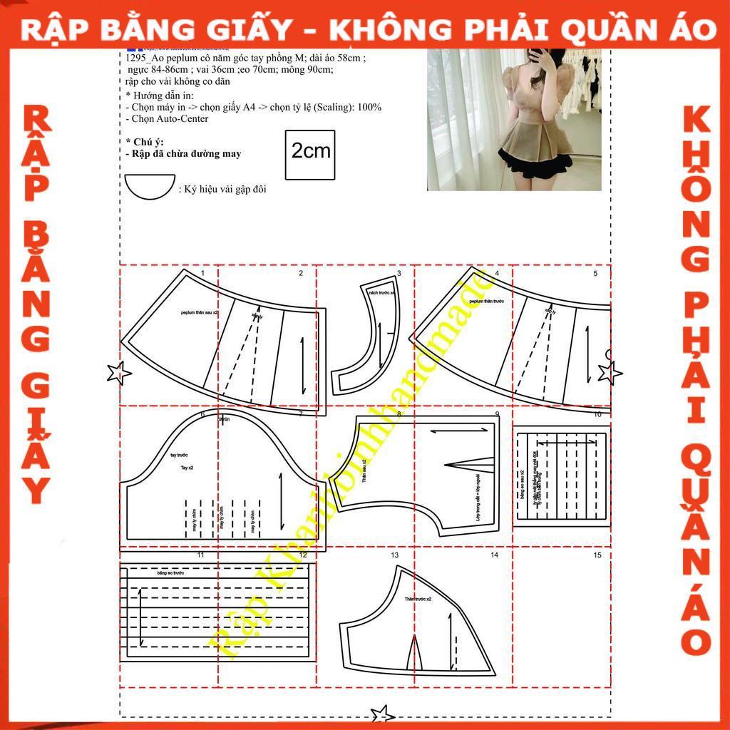 Rập giấy áo pelum tay phồng mã 1295 (BẢN VẼ)