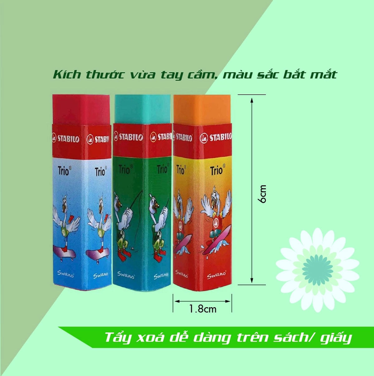 Gôm STABILO Yippy-plas/Trio (nhiều màu) - Gôm tam giác, màu ngẫu nhiên (ER199)