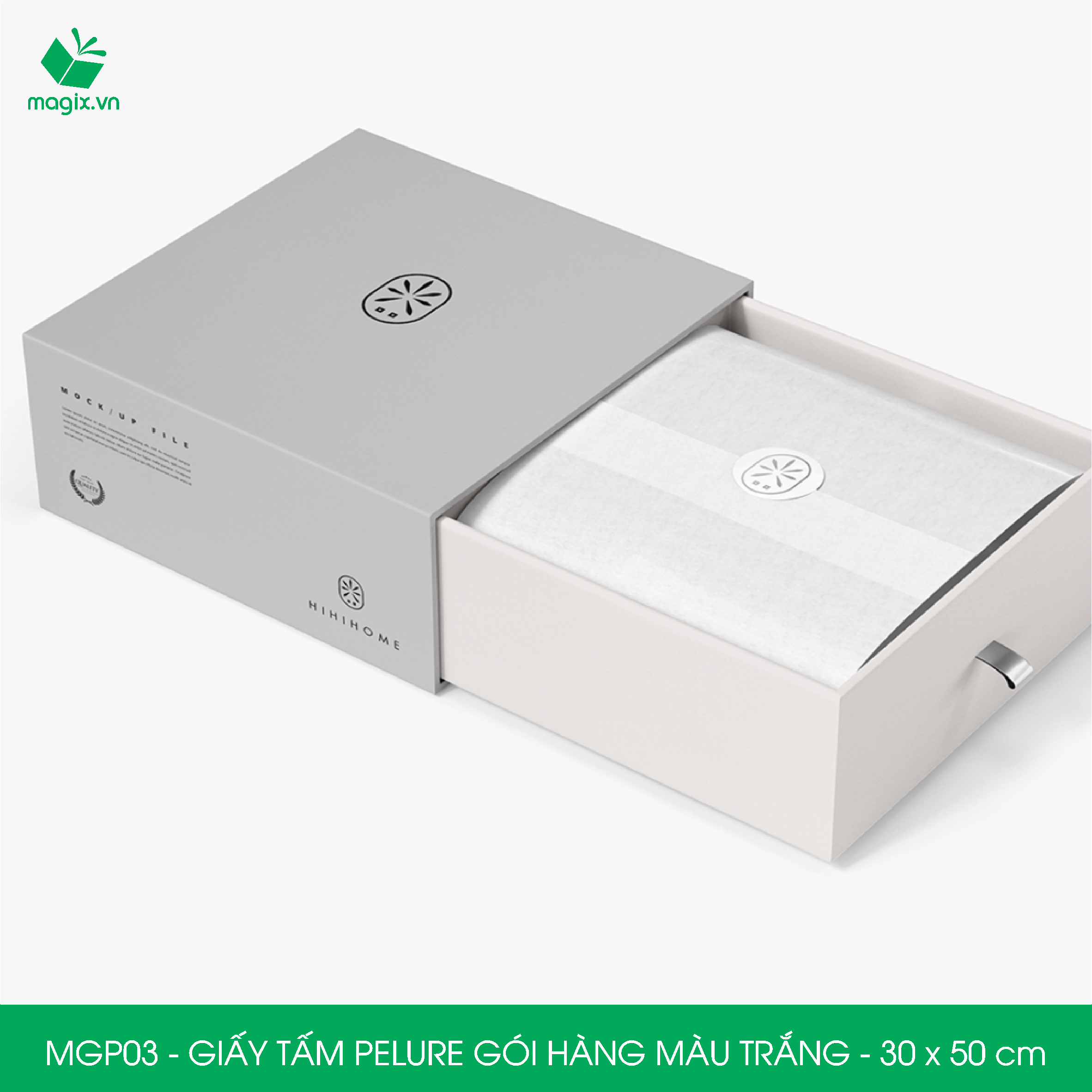 MGP03 - 30x50 cm - 500 tấm giấy Pelure trắng gói hàng, giấy chống ẩm 2 mặt mịn, giấy bọc hàng thời trang