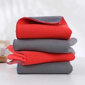 Khăn Lau Xe Hơi Hai Mặt Da Lộn Hai Màu đỏ xám Micro Fiber thấm hút nhanh không phai màu không để lại bụi, chuyên nghiệp