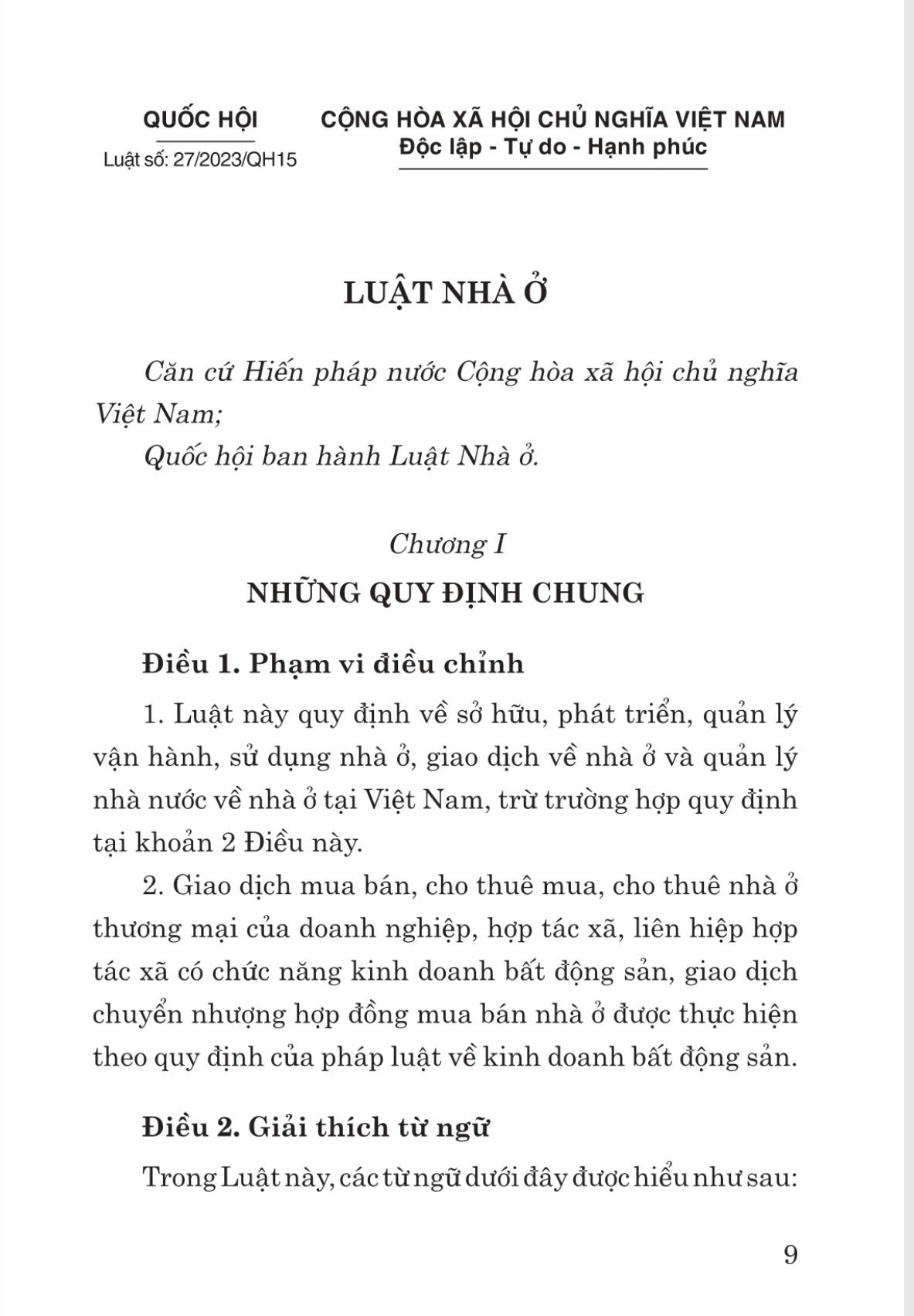 Luật Nhà ở năm 2023 (sửa đổi, bổ sung năm 2024)