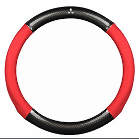 Bọc vô lăng TTAUTO cho xe ô tô chất liệu da vân carbon cao cấp có logo MITSUBISHI (Đen Đỏ)