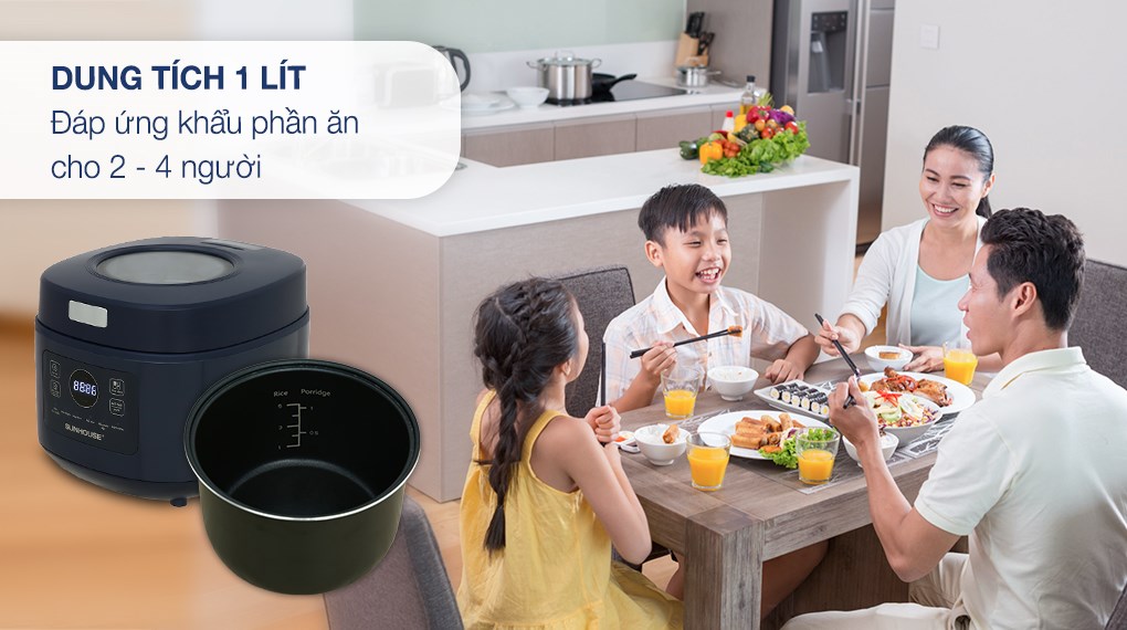 NỒI CƠM ĐIỆN SUNHOUSE SHD8802 (1.0 Lít)- Hàng chính hãng