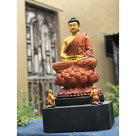 Tượng phật adi đà ngồi đài sen bằng gỗ hương tô mầu giả cổ kt 50×26×26cm