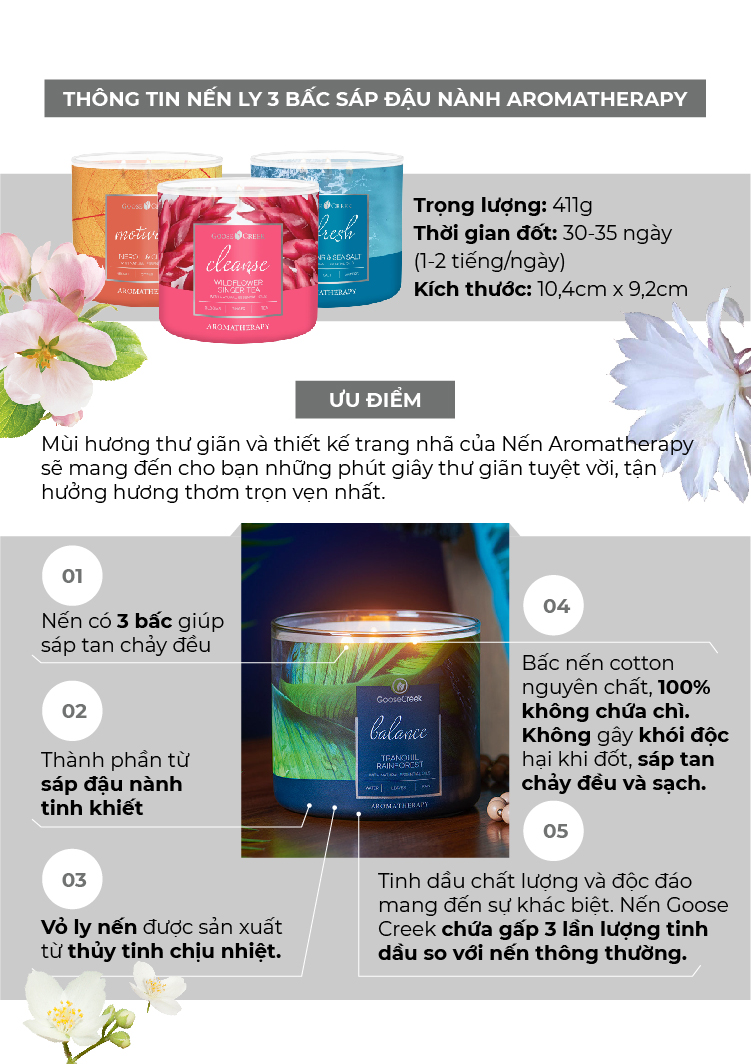 Nến ly 3 bấc Aromatherapy Goose Creek (411g) - Citrus & Basil
