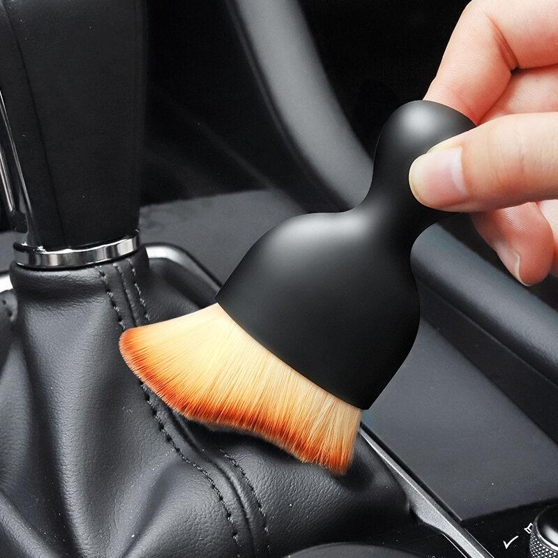 Chổi quét mini đầu cong sợi lông mềm dùng vệ sinh nội thất ô tô/ bảng điều khiển/ cửa thoát khí