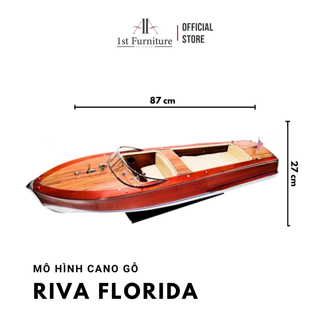 Mô hình cano RIVA FLORIDA cao cấp, mô hình thuyền gỗ tự nhiên sang trọng lắp ráp sẵn 1st FURNITURE