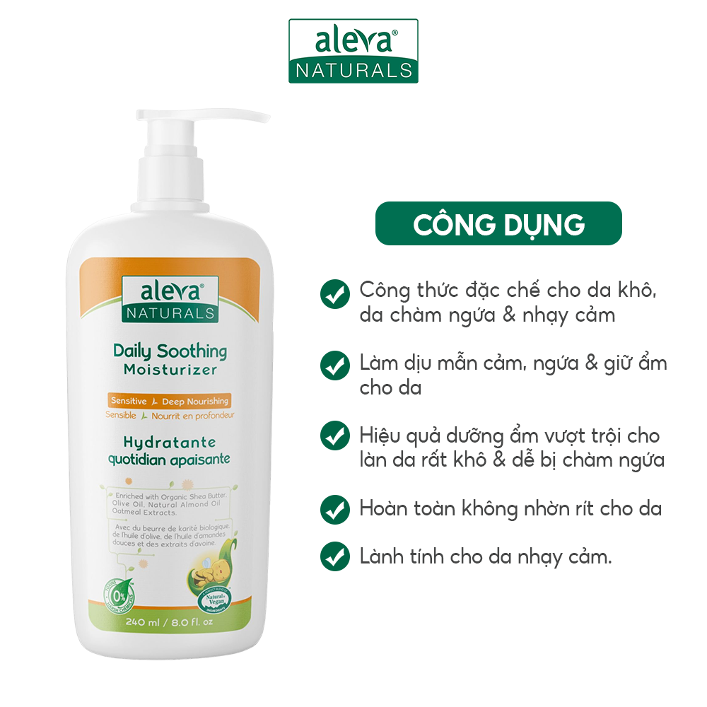 Sữa dưỡng thể cho bé giúp làm mịn da, giảm ngứa ngáy Aleva Naturals (chai 240ml/60ml)