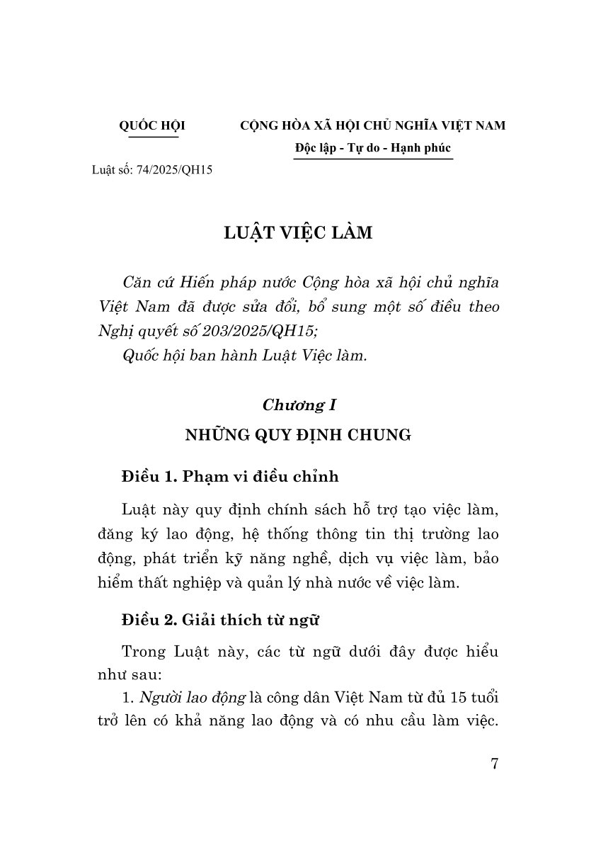 Luật việc làm năm 2025 - bản in 2025
