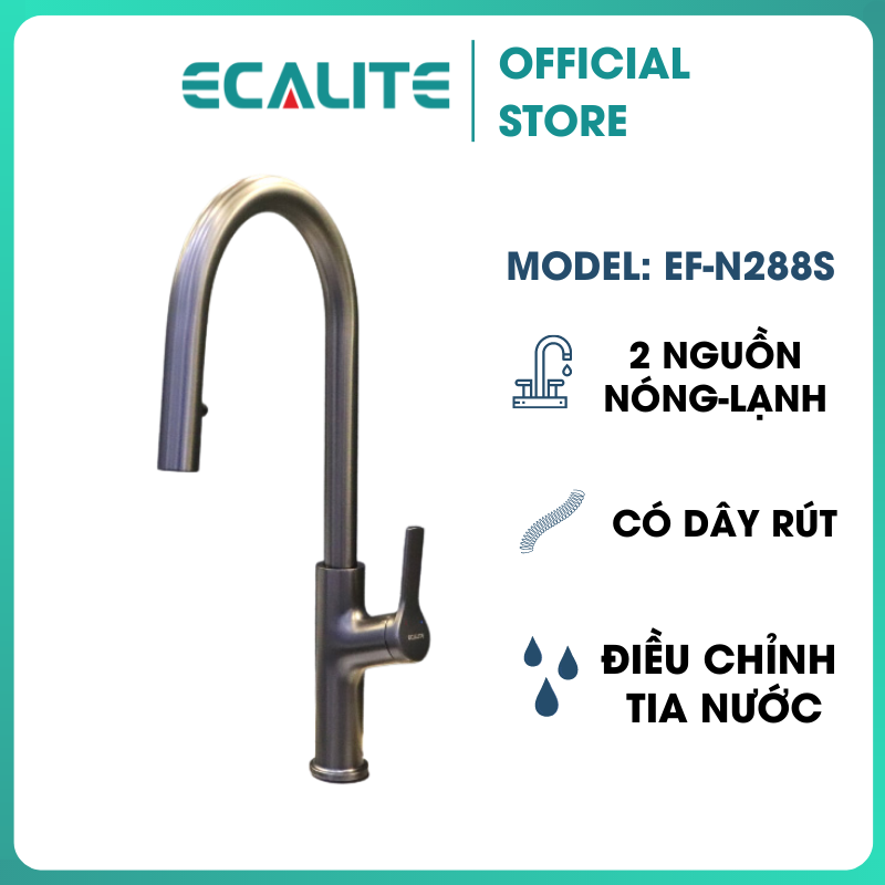 Vòi Rửa Chén Nóng Lạnh Ecalite EF-N288S - Có Dây Rút - Điều Chỉnh Tia Nước - Inox 304 Siêu Bền - Hàng Chính Hãng