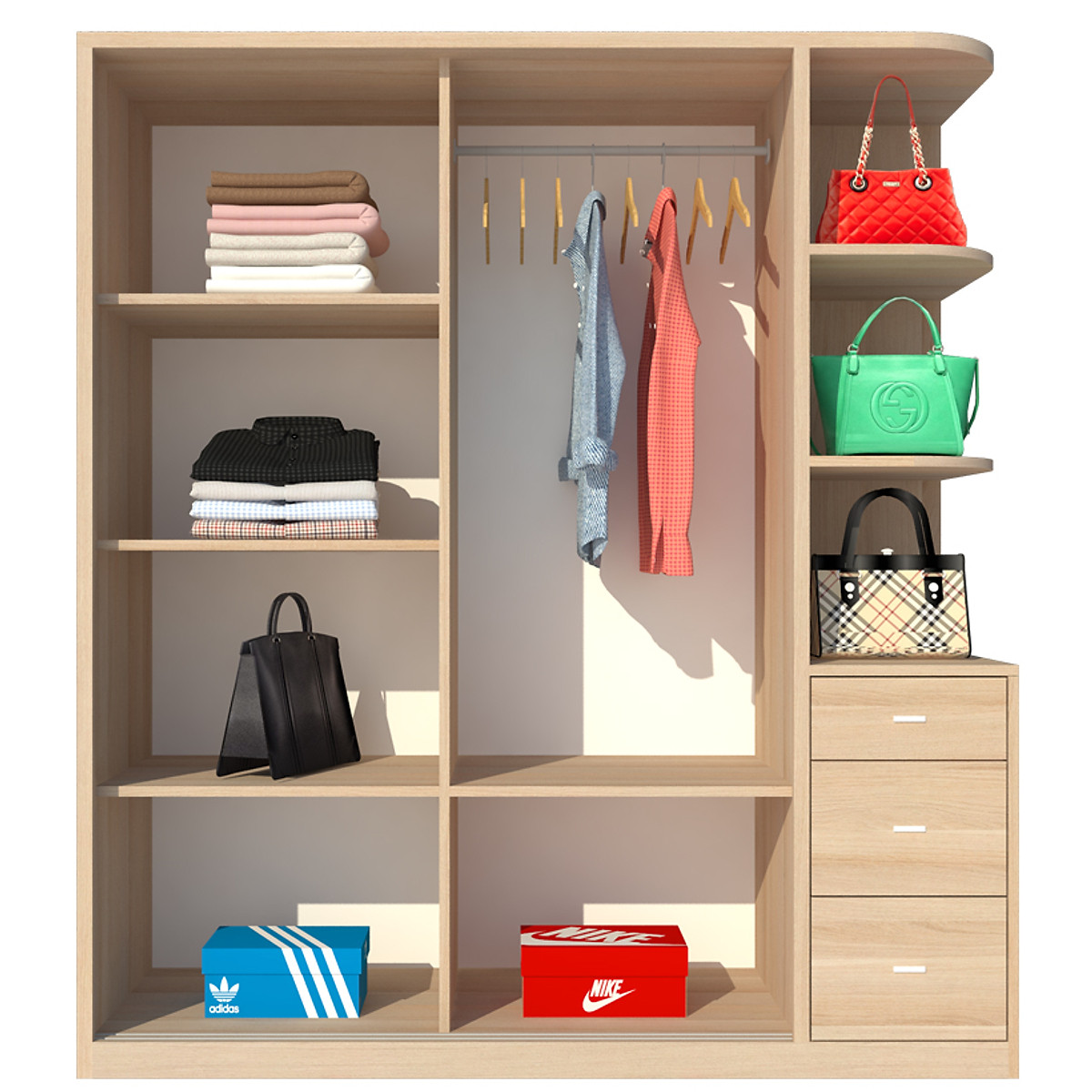 Tủ quần áo gỗ MDF Tundo cửa lùa màu sồi nhạt 180 x 55 x 200cm