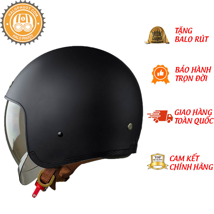 Nón bảo hiểm 3/4 ROYAL M139 có kính âm màu ĐEN NHÁM