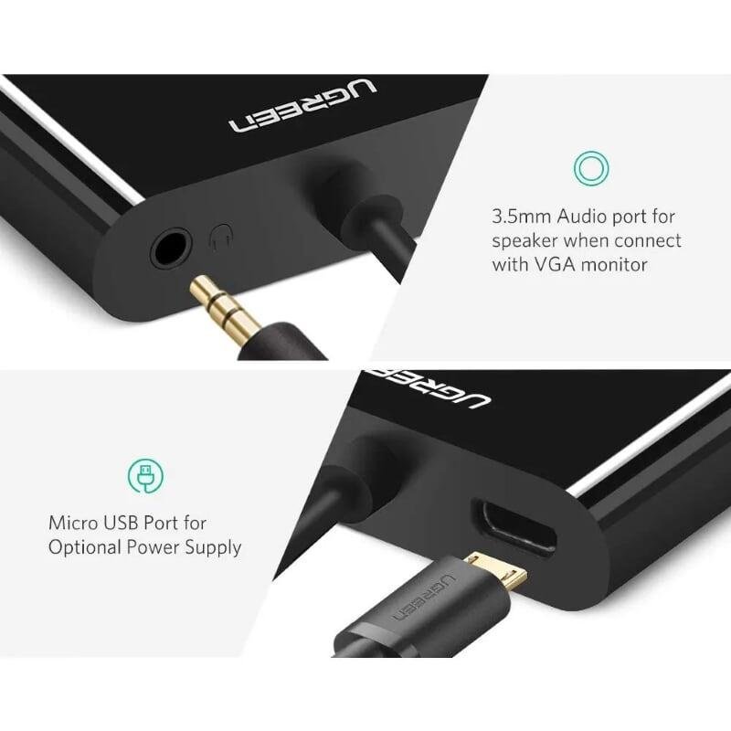 Ugreen UG30355MM115TK 30CM màu Đen Bộ chuyển Micro HDMI sang HDMI + VGA kèm cổng âm thanh - HÀNG CHÍNH HÃNG