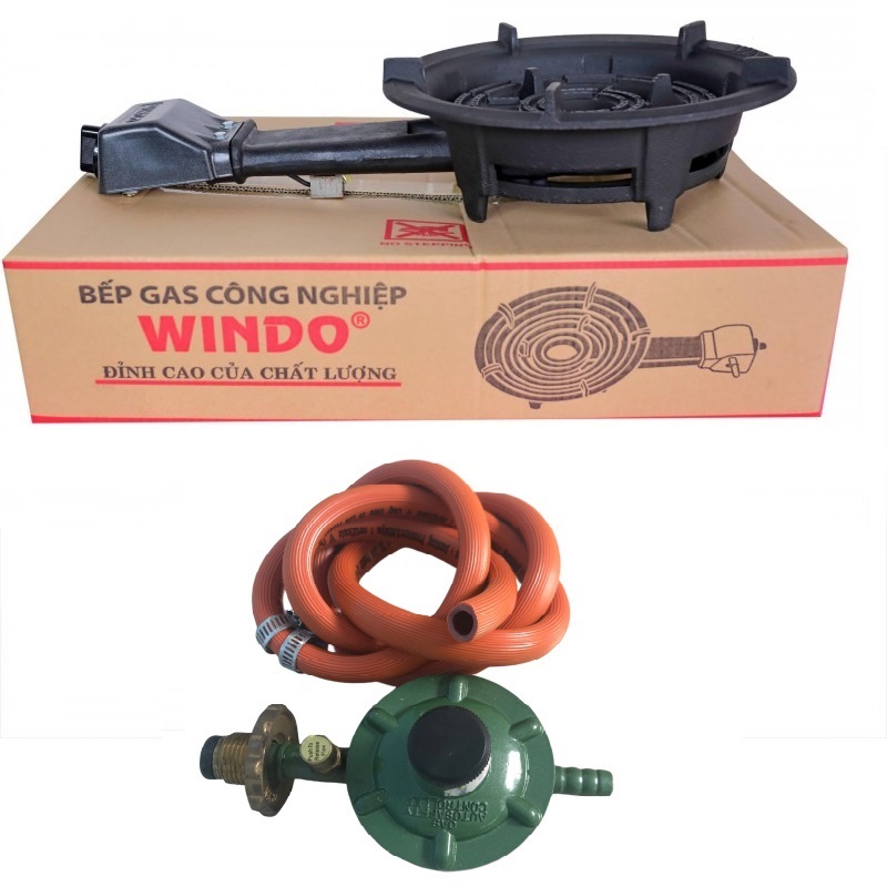Bếp gas công nghiệp lửa lớn Windo - Tặng bộ van dây (đầu đốt gang đúc nguyên khối, 3 vòng lửa) - Hàng Chính Hãng