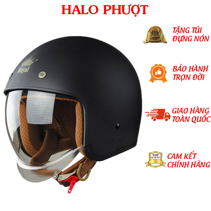 Nón bảo hiểm 3/4 ROYAL M139 có kính âm màu ĐEN NHÁM