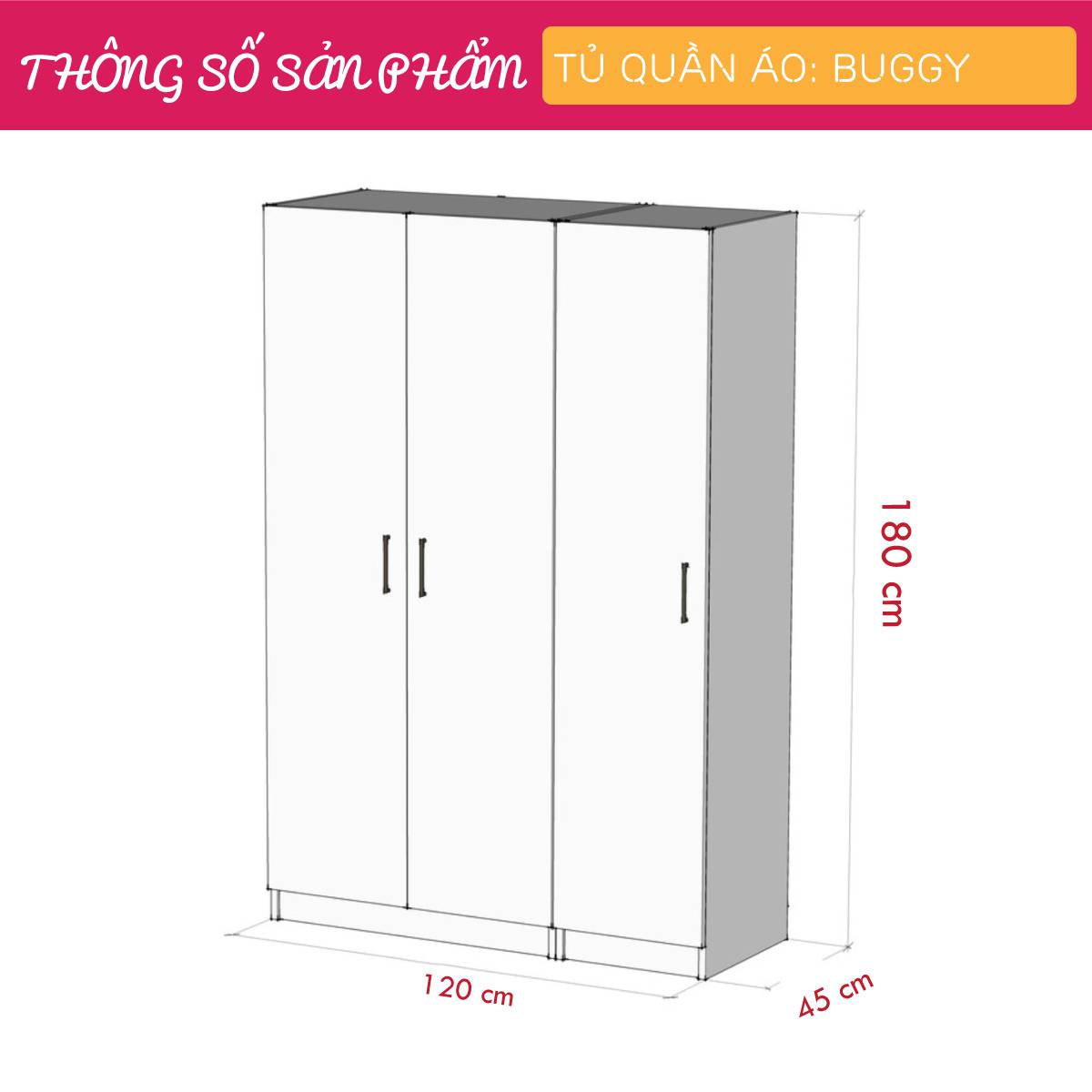 Tủ để quần áo gia đình mẫu mã đẹp thanh lịch SMLIFE Buggy