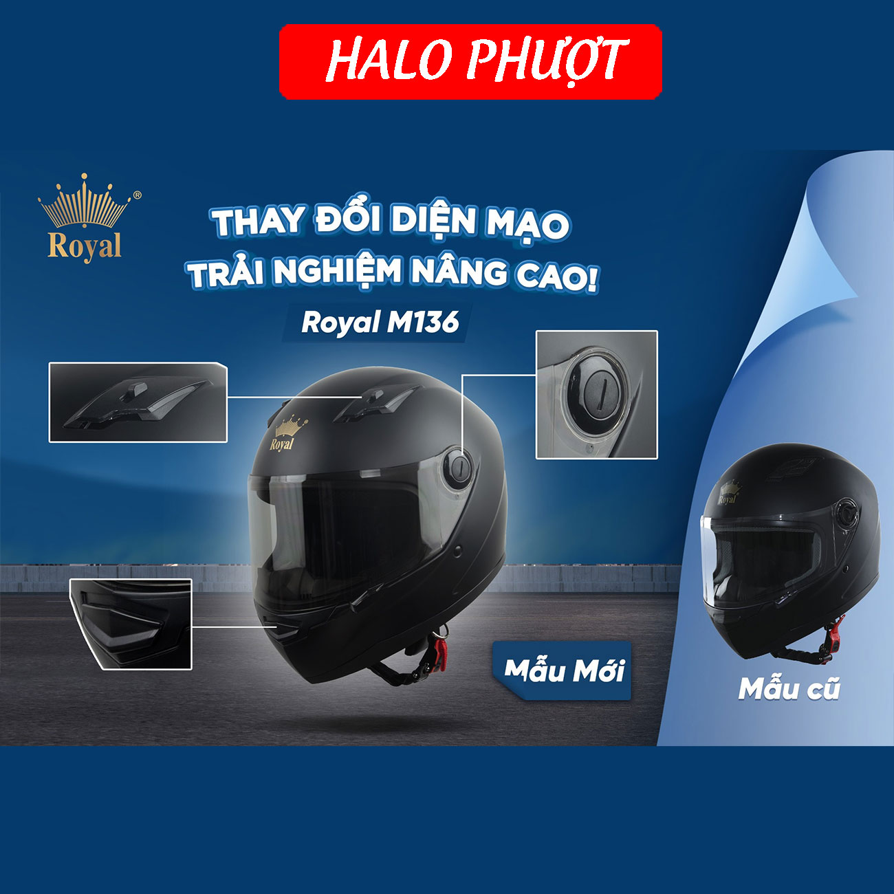 Mũ Bảo Hiểm Fullface Chính Hãng ROYAL M136