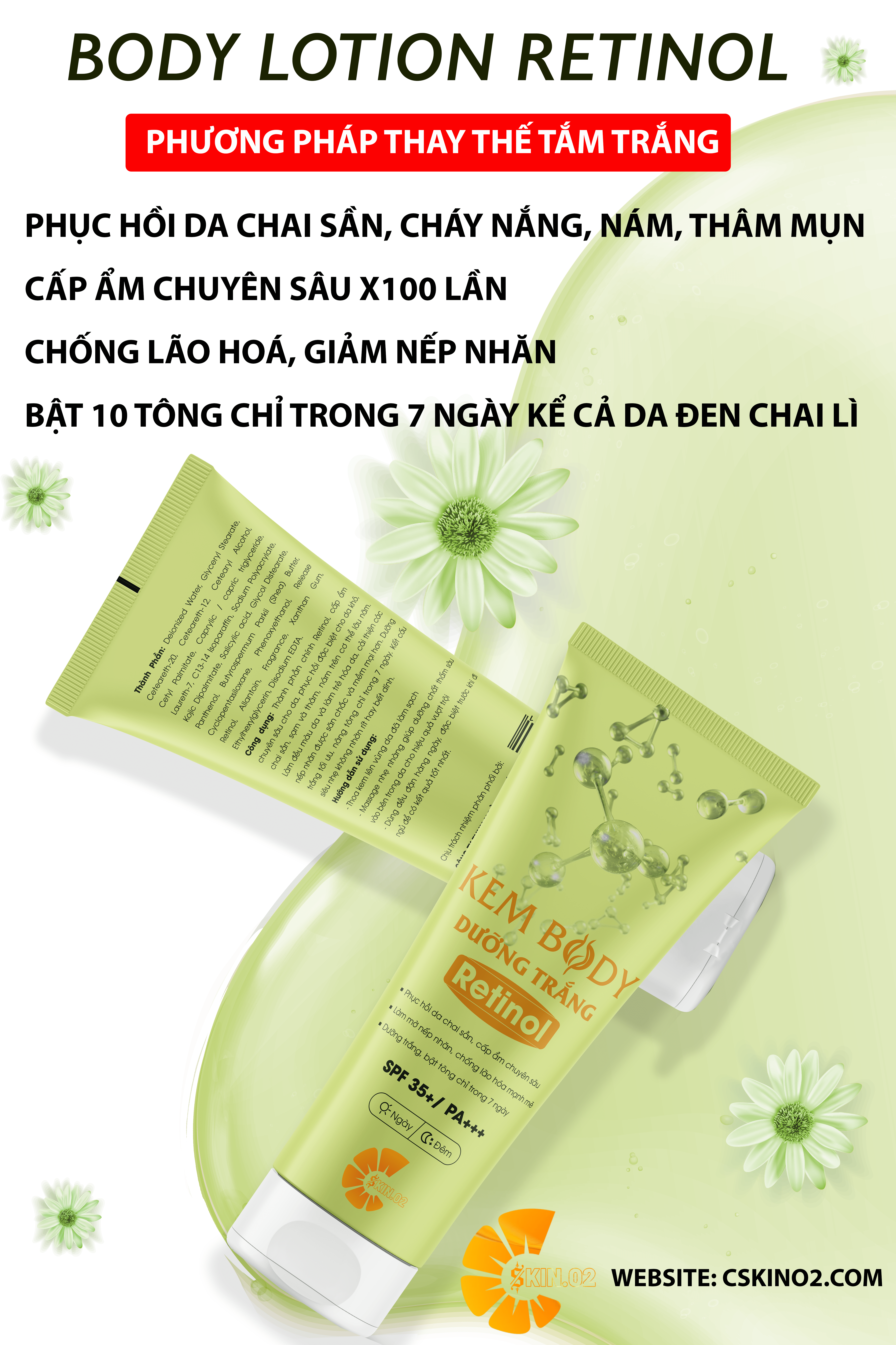 Chăm Sóc Da - C SKIN.02 - COMBO4 - BODY LOTION RETINOL - Dưỡng Trắng Cấp Ẩm Chuyên Sâu