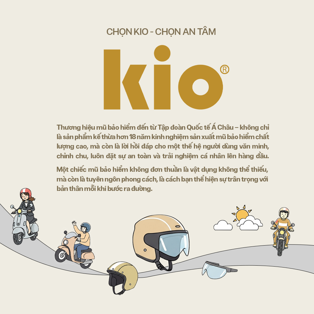 Mũ Bảo Hiểm Nửa Đầu Kio SafeStyle Metro KN10K, Kính Âm Phủ Nano Chống Tia UV, Lưỡi Trai, Thông Gió