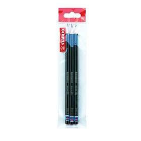 Combo bút chì gỗ phác thảo STABILO Othello 282 thân sọc trắng xanh - Bộ 3 bút nét 7B (PC282-7B-C3)