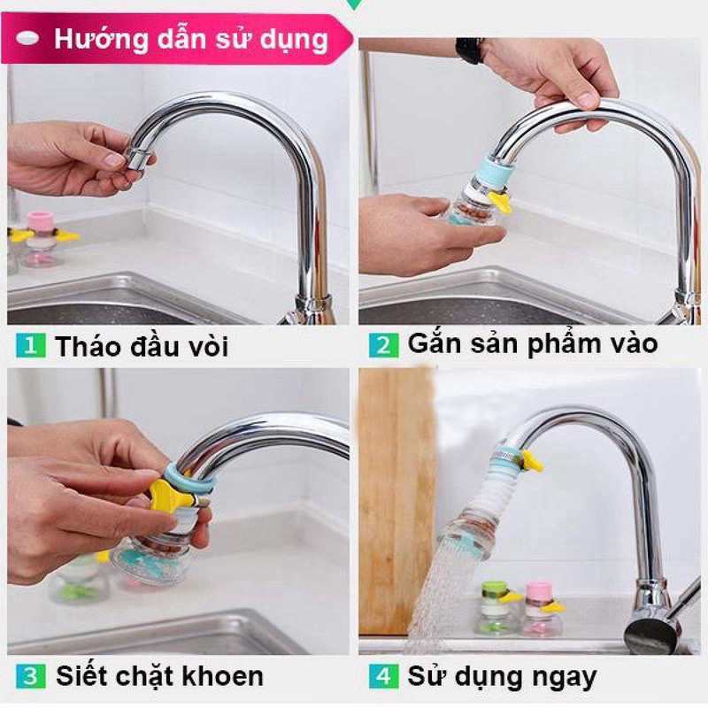 Vòi tăng áp suất có thể xoay 360 độ cho bồn rửa chén , thiết kế dạng vòi sen dùng để điều chỉnh dòng nước ở bồn rửa , có than hoạt tính phù hợp với tất cả các vòi