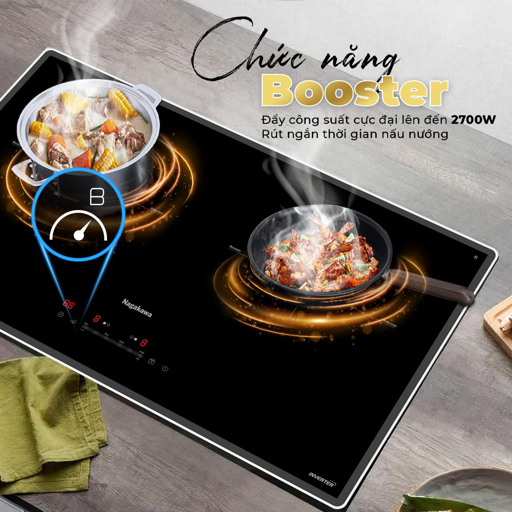 Miễn phí giao và lắp đặt toàn quốc - Bếp đôi điện từ Nagakawa UltraSlim NK2C26MB - Made in Malaysia - Bảo hành 5 năm - Hàng chính hãng