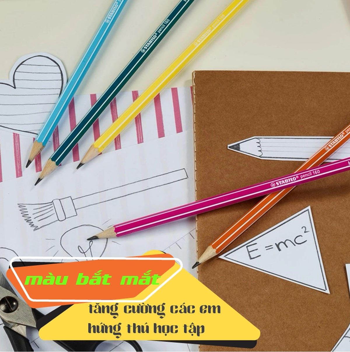 Combo bút chì gỗ STABILO Pencil 2160 HB (có gôm) - Bộ 6 bút chì màu vàng + Chuốt chì PS4538 (PC2160Y-C6S)