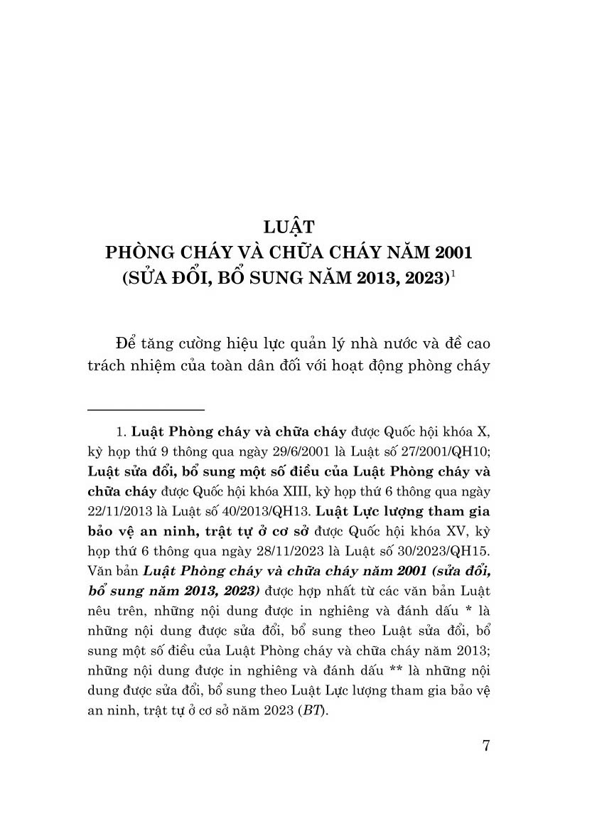 Luật Phòng cháy và chữa cháy năm 2001 ( Sửa đổi, bổ sung năm 2013,2023)