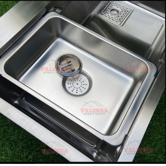 Chậu rửa chén bát 1 hố 7546 Valenza sus 304 dày 3li kèm khay inox, bộ xả to thoát nhanh ngăn mùi, rổ lỗ inox