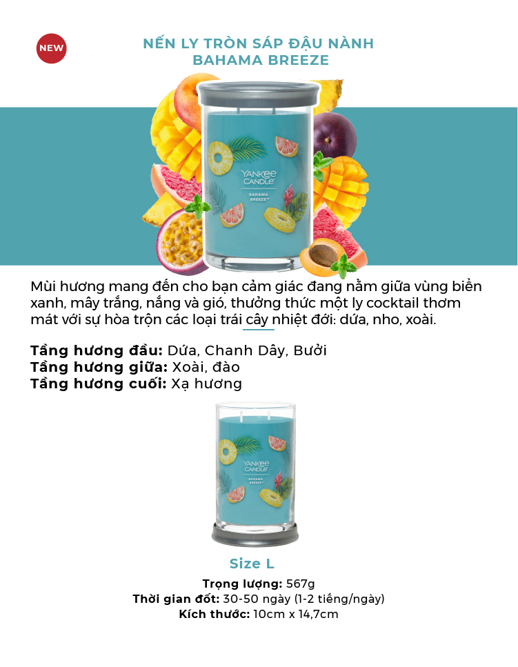 Nến ly tròn sáp đậu nành Yankee Candle size L (567g) - Bahama Breeze