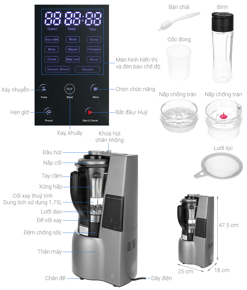 Máy xay sinh tố công suất lớn 800W Mishio - Hàng chính hãng