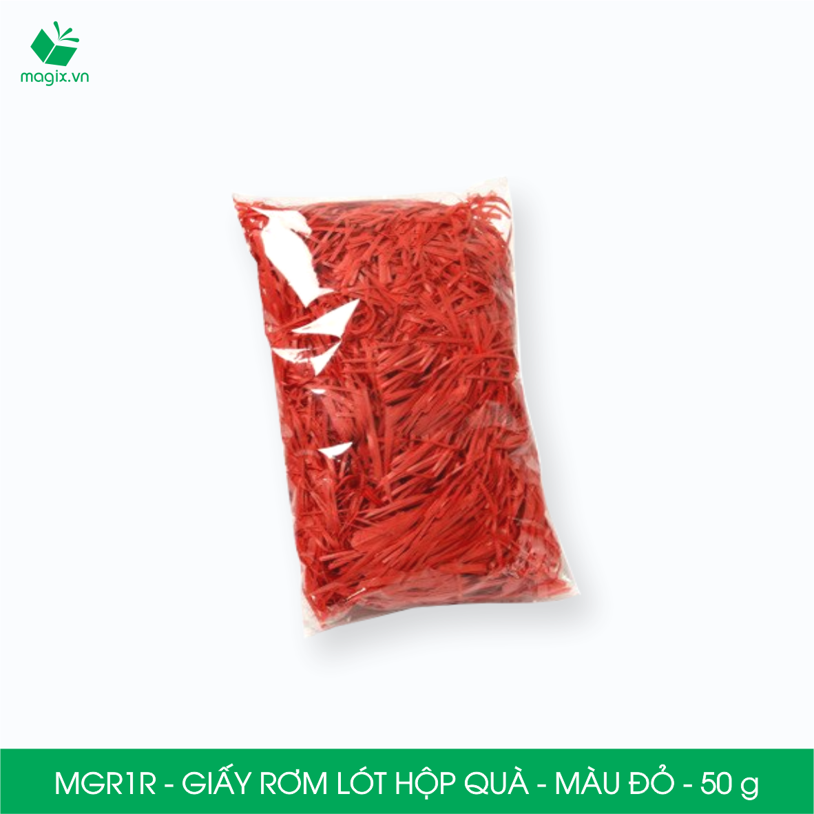 MGR1R - 50g Giấy rơm lót hộp quà màu đỏ - Giấy sợi rơm trang trí - Giấy vụn chống sốc